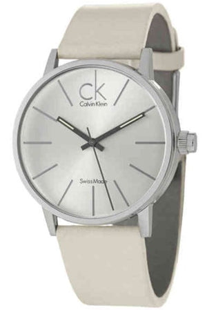 Buy Shop Calvin Klein Post Minimal Silver Dial White Leather Strap Watch for Men - K7621126 USA Online