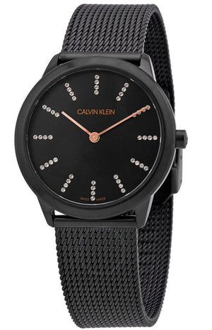 Buy Shop Calvin Klein Minimal Diamonds Black Dial Black Mesh Bracelet Watch for Women - K3M22X2X USA Online
