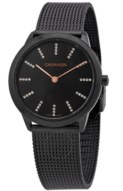 Buy Shop Calvin Klein Minimal Diamonds Black Dial Black Mesh Bracelet Watch for Women - K3M22X2X USA Online