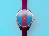 Buy Shop Calvin Klein Rebel Blue Maroon Dial Maroon Leather Strap Watch for Women - K8P231UN USA Online