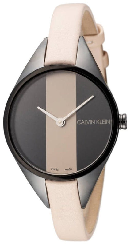 Buy Shop Calvin Klein Rebel Cream Black Dial Cream Leather Strap Watch for Women - K8P237X1 USA Online