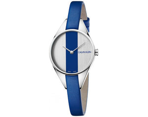 Buy Shop Calvin Klein Rebel Blue Silver Dial Blue Leather Strap Watch for Women - K8P231V6 USA Online