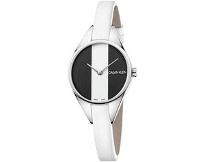 Buy Shop Calvin Klein Rebel White Black Dial White Leather Strap Watch for Women - K8P231L1 USA Online