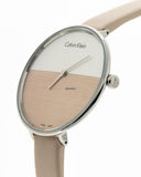 Buy Shop Calvin Klein Rise White Beige Dial Beige Leather Strap Watch for Women - K7A231XH USA Online
