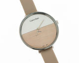 Buy Shop Calvin Klein Rise White Beige Dial Beige Leather Strap Watch for Women - K7A231XH USA Online