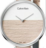 Buy Shop Calvin Klein Rise White Beige Dial Beige Leather Strap Watch for Women - K7A231XH USA Online