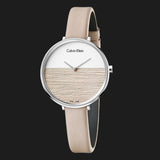 Buy Shop Calvin Klein Rise White Beige Dial Beige Leather Strap Watch for Women - K7A231XH USA Online