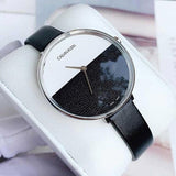 Buy Shop Calvin Klein Rise White Grey Dial Black Leather Strap Watch for Women - K7A231C3 USA Online