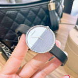 Buy Shop Calvin Klein Rise White Grey Dial Black Leather Strap Watch for Women - K7A231C3 USA Online