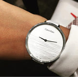 Buy Shop Calvin Klein Rise White Grey Dial White Leather Strap Watch for Women - K7A231L6 USA Online