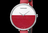 Buy Shop Calvin Klein Rise Yellow Red Dial Red Leather Strap Watch for Women - K7A231UP USA Online