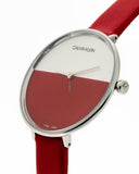 Buy Shop Calvin Klein Rise Yellow Red Dial Red Leather Strap Watch for Women - K7A231UP USA Online