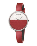 Buy Shop Calvin Klein Rise Yellow Red Dial Red Leather Strap Watch for Women - K7A231UP USA Online