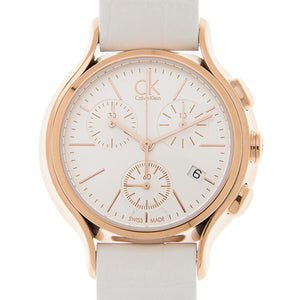 Buy Shop Calvin Klein Skirt Chronograph White Dial White Leather Strap Watch for Women - K2U296L6 USA Online