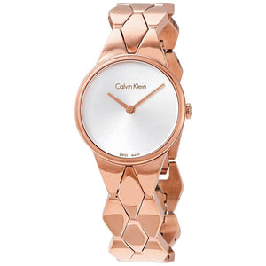Buy Shop Calvin Klein Snake Silver Dial Rose Gold Steel Strap Watch For Women - K6E23646 USA Online