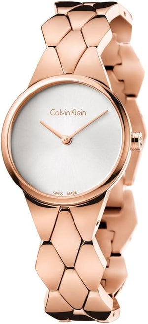 Buy Shop Calvin Klein Snake Silver Dial Rose Gold Steel Strap Watch For Women - K6E23646 USA Online