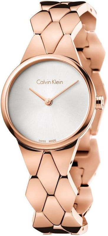 Buy Shop Calvin Klein Snake Silver Dial Rose Gold Steel Strap Watch For Women - K6E23646 USA Online