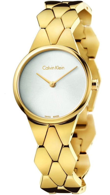 Buy Shop Calvin Klein Snake Silver Dial Yellow Gold Steel Strap Watch For Women - K6E23546 USA Online