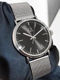 Buy Shop Calvin Klein Surround Black Dial Silver Mesh Bracelet Watch for Men - K3W21121 USA Online