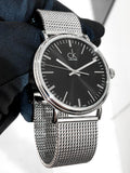 Buy Shop Calvin Klein Surround Black Dial Silver Mesh Bracelet Watch for Men - K3W21121 USA Online