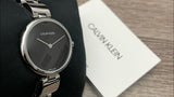 Buy Shop Calvin Klein Wavy Black Dial Silver Steel Strap Watch for Women - K9U23141 USA Online