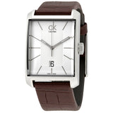 Buy Shop Calvin Klein Window Silver Dial Brown Leather Strap Watch for Men - K2M21126 USA Online