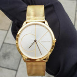 Buy Shop Calvin Klein Minimal White Dial Gold Mesh Bracelet Watch for Men - K3M21526 USA Online