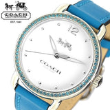 Coach Delancey White Dial Turquoise Leather Strap Watch for Women - 14502884