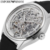 Buy Shop Emporio Armani Meccanico White Skeleton Dial Black Leather Strap Watch For Men - AR60003 USA Online