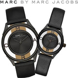 Marc Jacobs Tether Black Transparent Dial Black Leather Strap Watch for Women - MBM1379