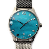 Buy Shop Gucci G-Timeless Turquiose Mother of Pearl Dial Silver Mesh Bracelet Watch For Women - YA1264039 USA Online