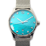 Buy Shop Gucci G-Timeless Turquoise Mother of Pearl Dial Silver Mesh Bracelet Watch For Women - YA126582 USA Online