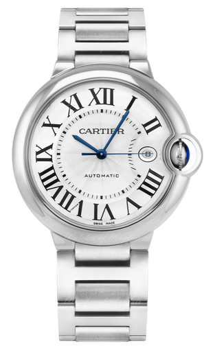 Buy Shop Cartier Ballon Bleu De Cartier Silver Dial Silver Steel Strap Watch for Men - WSBB0049 USA Online