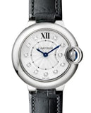 Buy Shop Cartier Ballon Bleu de Cartier Diamonds Silver Dial Black Leather Strap Watch for Women - W4BB0008 USA Online