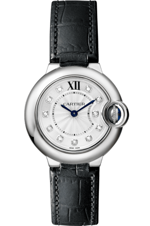 Buy Shop Cartier Ballon Bleu de Cartier Diamonds Silver Dial Black Leather Strap Watch for Women - W4BB0008 USA Online