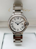 Buy Shop Cartier Ballon Bleu De Cartier Diamonds White Dial Silver Steel Strap Watch for Women - W4BB0015 USA Online