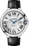 Buy Shop Cartier Ballon Bleu de Cartier Silver Dial Black Leather Strap Watch for Men - WSBB0026 USA Online