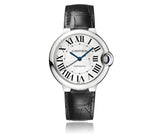 Buy Shop Cartier Ballon Bleu De Cartier Silver Dial Black Leather Strap Watch for Women - WSBB0028 USA Online