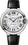 Buy Shop Cartier Ballon Bleu De Cartier Silver Dial Black Leather Strap Watch for Women - WSBB0028 USA Online
