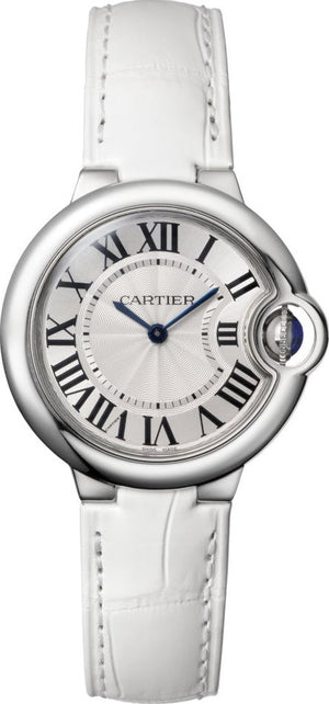 Buy Shop Cartier Ballon Bleu De Cartier Silver Dial White Leather Strap Watch for Women - W6920086 USA Online