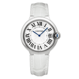 Buy Shop Cartier Ballon Bleu de Cartier Silver Dial White Leather Strap Watch for Women - W6920087 USA Online