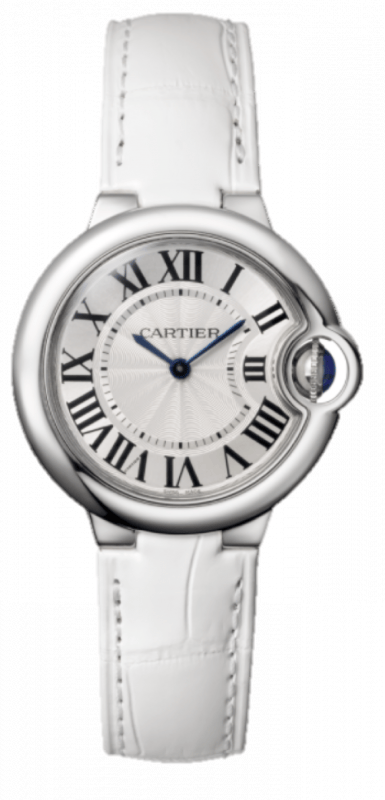 Buy Shop Cartier Ballon Bleu de Cartier Silver Dial White Leather Strap Watch for Women - W6920087 USA Online