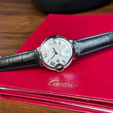 Buy Shop Cartier Ballon Bleu De Cartier Silver Dial Black Leather Strap Watch for Women - WSBB0030 USA Online