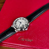 Buy Shop Cartier Ballon Bleu De Cartier Silver Dial Black Leather Strap Watch for Women - WSBB0030 USA Online