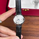 Buy Shop Cartier Ballon Bleu De Cartier Silver Dial Black Leather Strap Watch for Women - WSBB0030 USA Online