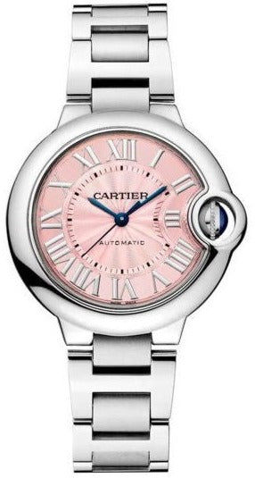 Buy Shop Cartier Ballon Bleu de Cartier Pink Dial Silver Steel Strap Watch for Women - WSBB0046 USA Online