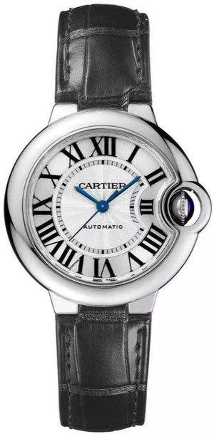 Buy Shop Cartier Ballon Bleu Silver Dial Black Leather Strap Watch for Women - W69018Z4 USA Online