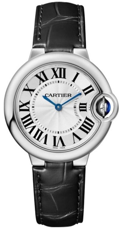 Buy Shop Cartier Ballon Bleu De Cartier Silver Dial Black Leather Strap Watch for Women - WSBB0034 USA Online
