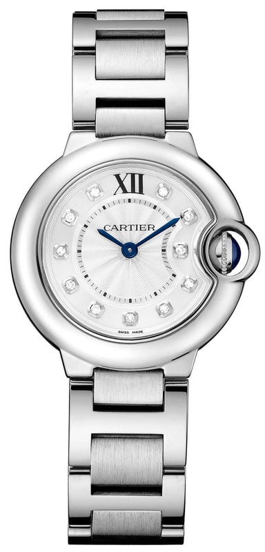 Buy Shop Cartier Ballon Bleu de Cartier Diamonds Silver Dial Silver Steel Strap Watch for Women - WE902073 USA Online