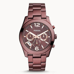 Buy Shop Fossil Perfect Boyfriend Multifunction Maroon Dial Maroon Steel Strap Watch for Women - ES4110 USA Online